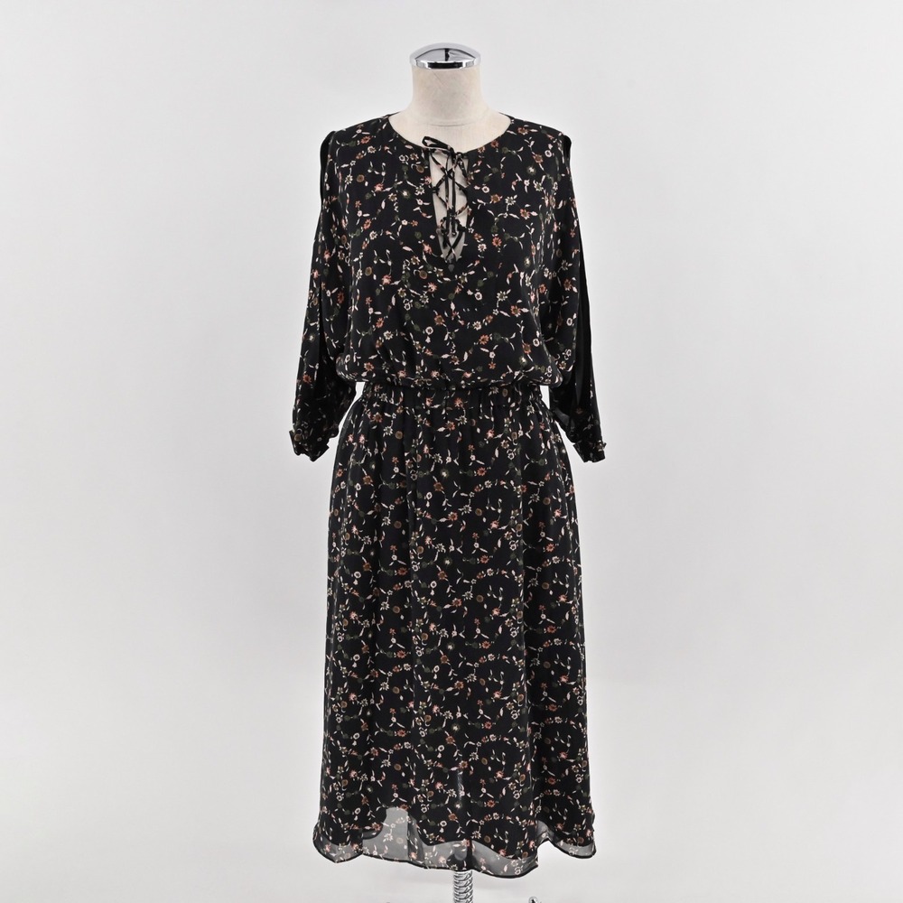 Derek Lam 10 Crosby Silk Chiffon Floral Print Dress Size 2 Cold Shoulder Lace Up